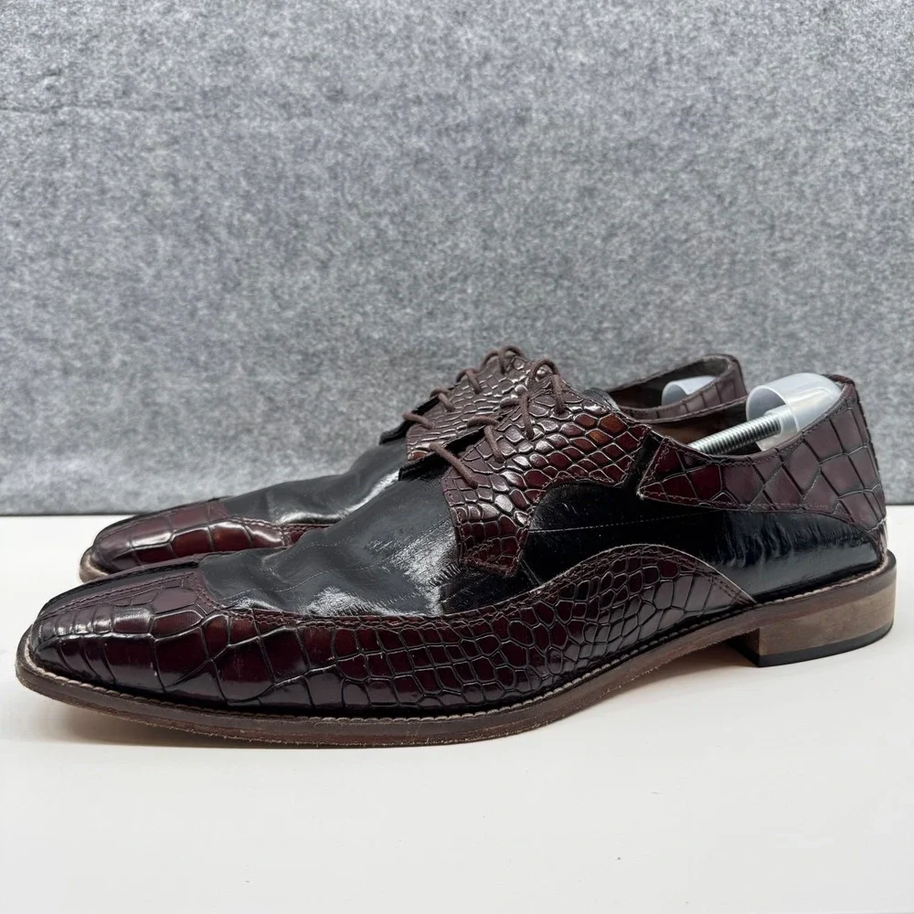 Stacy Adams Oxford Dress Shoes Mens 14M Burgundy Black Croc Embossed 25318-641